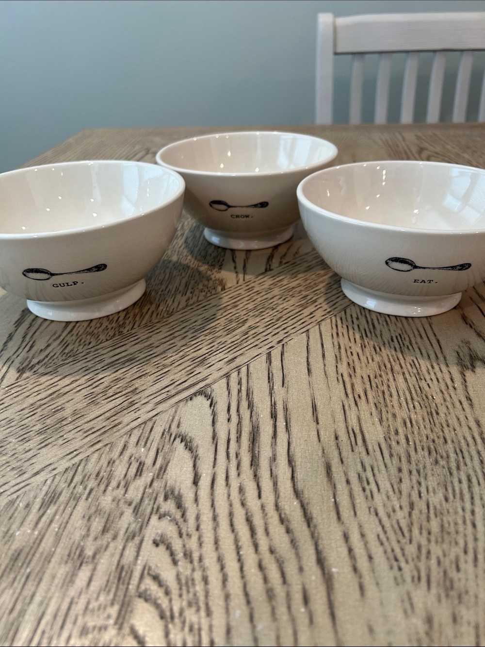 Rae Dunn Cream Ceramic Bowls with Black Spoon Design - Set of 3